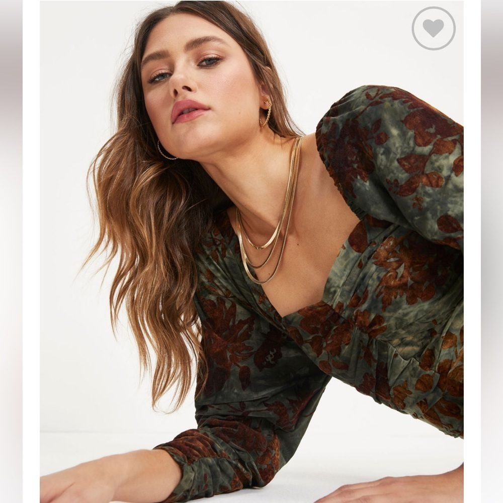 VICI-Cheers To Me Ruched Floral Velvet
Midi Dress - Olive - Picture 5 of 9